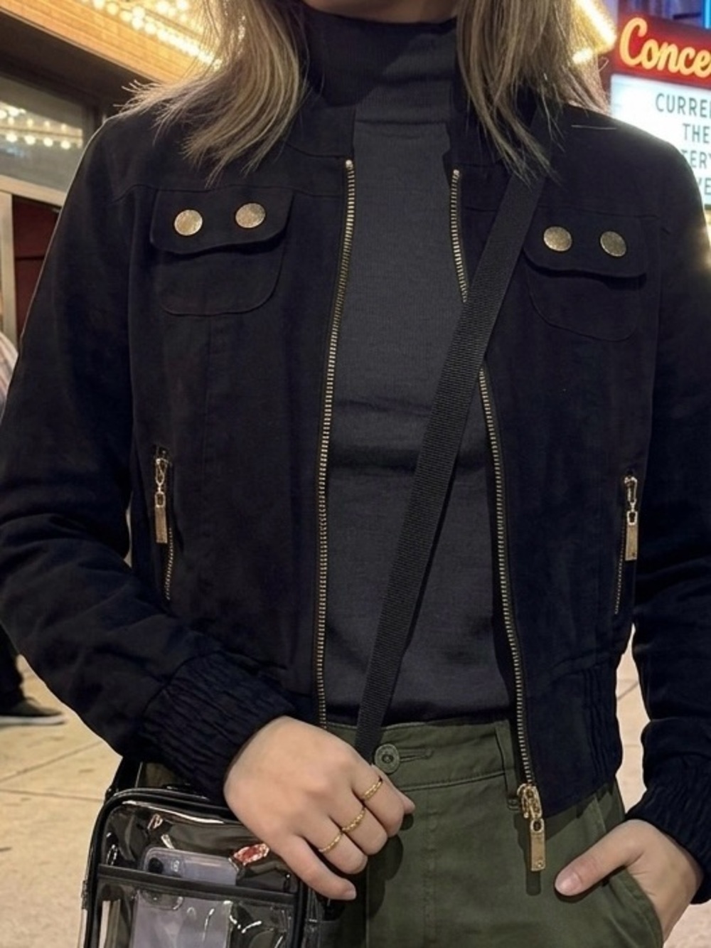 dELiA*s vintage Y2K cropped black utility cargo jacket w/ gold zippers | size XS